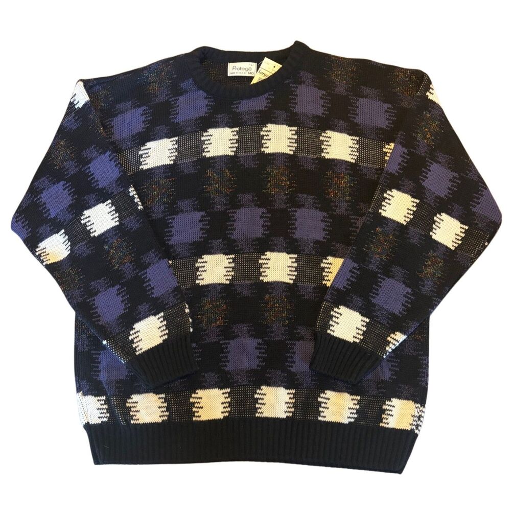 Vintage Protege Knit Sweater Coogi Style Colorful Mens Size Large New With Tags